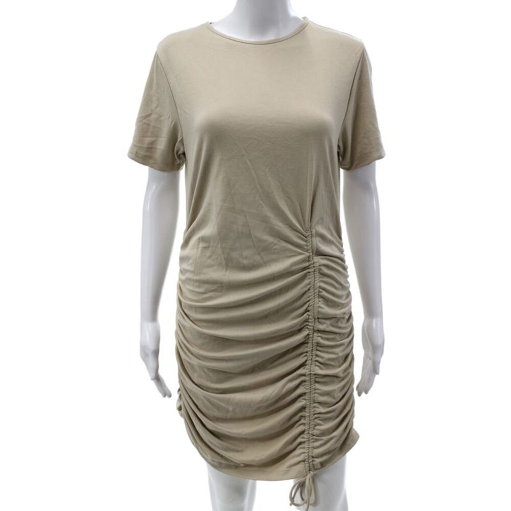 Elan Womens Bodycon Dress Beige Crew Neck Short Sleeve Modal Size S